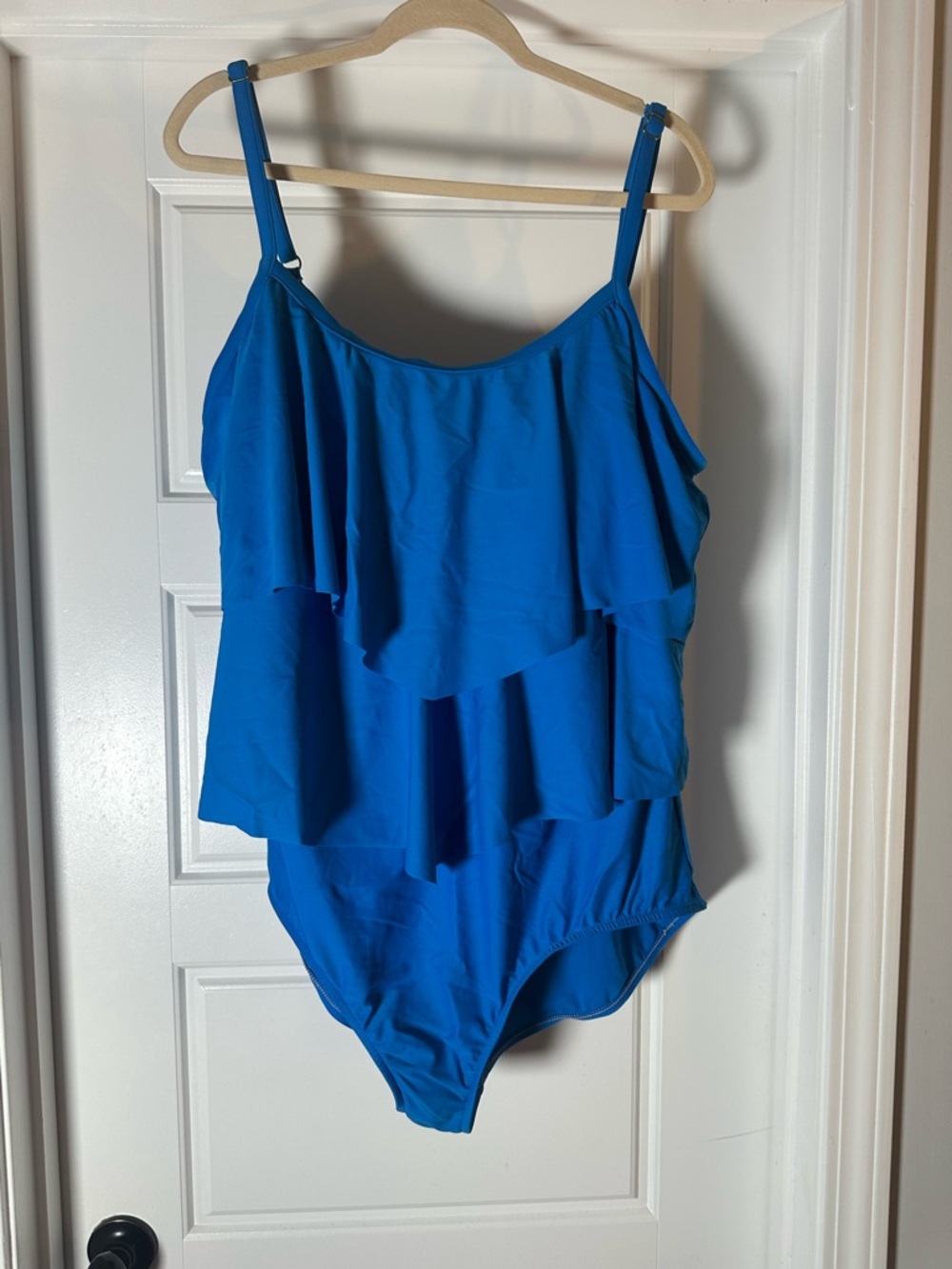 Ruffle Tier One-Piece Swim Footie in Bright Blue